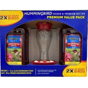 Pennington Glass Hummingbird Feeder & 2 packs of 80oz Nectar